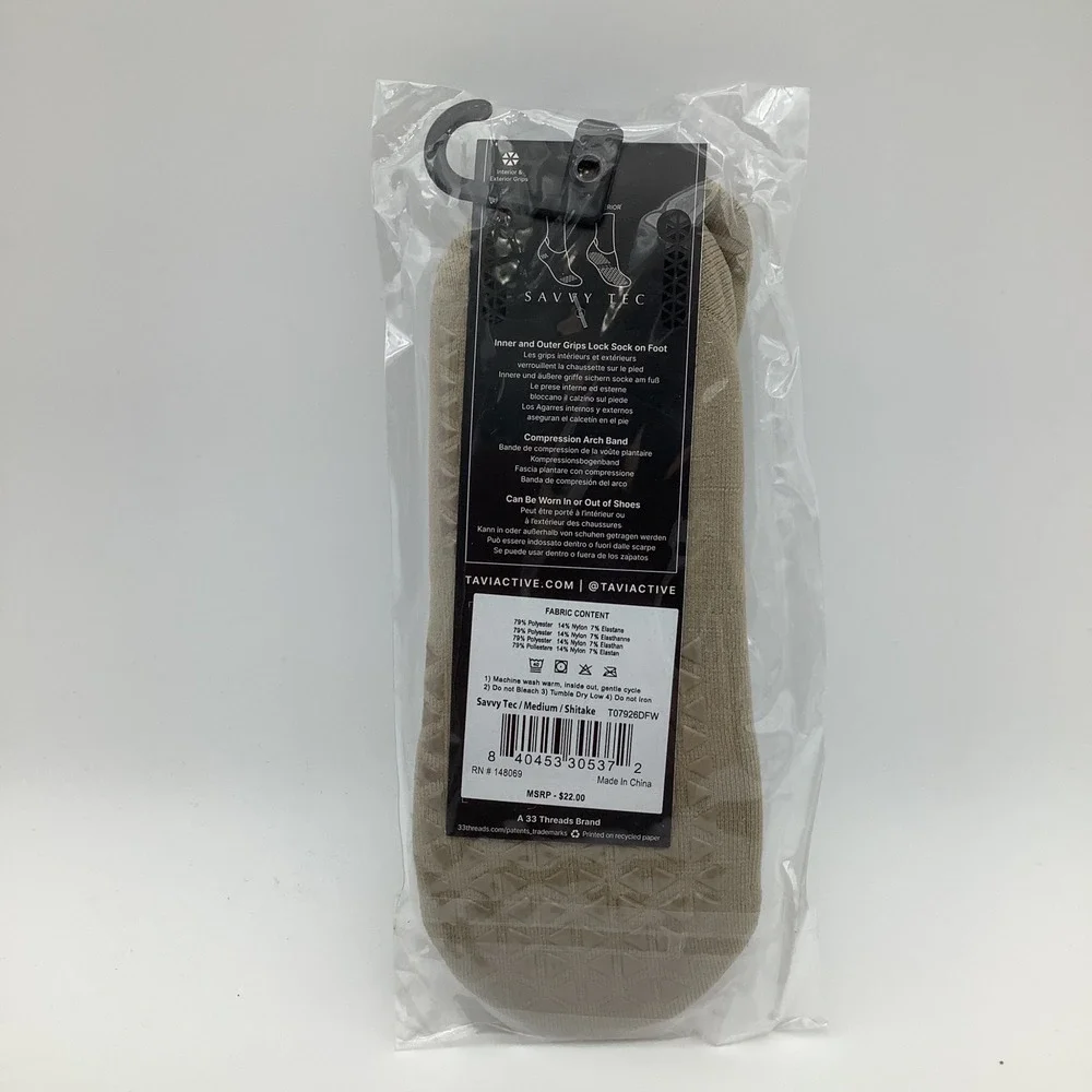 Tavi Tec Savvy Tec Ultimate Performance‎ Grip Socks Size Medium Shitake Tan New